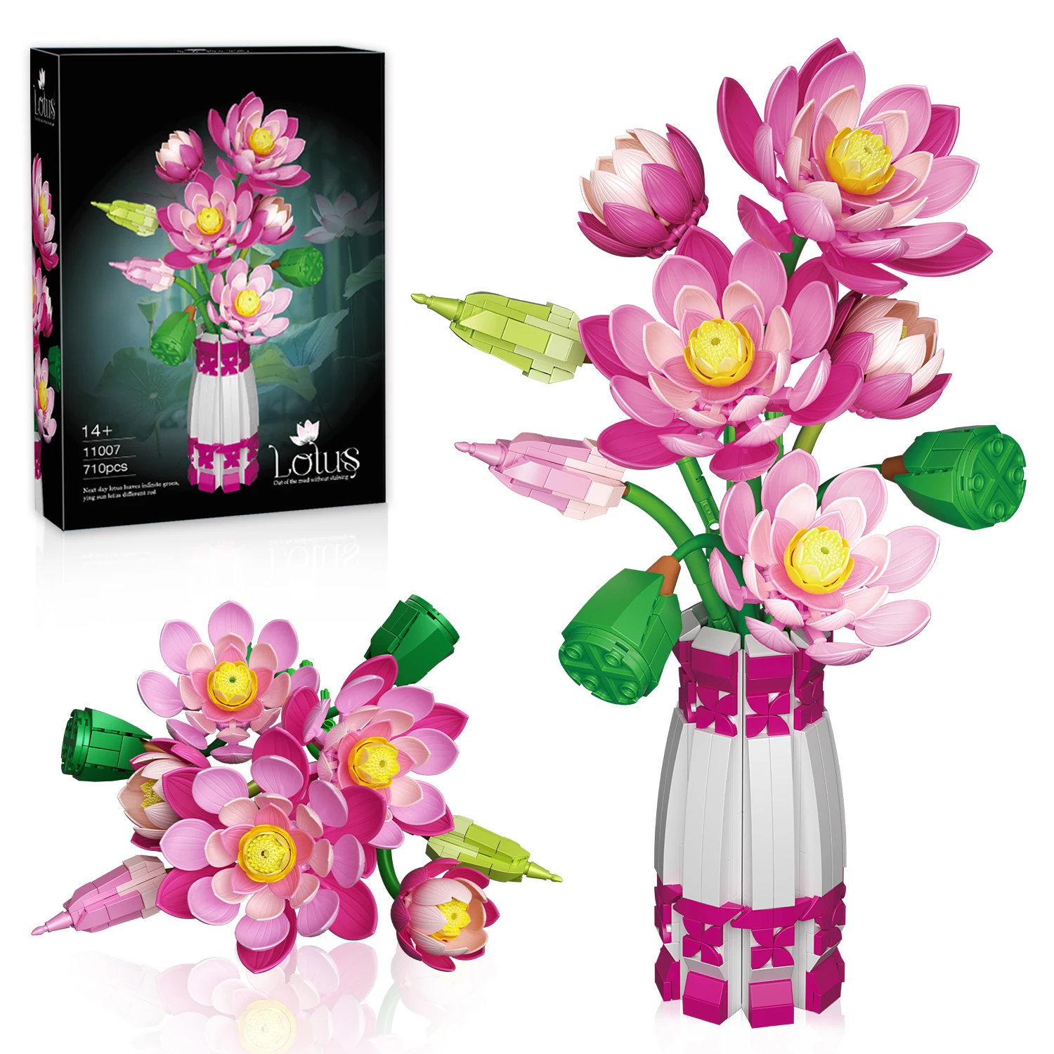 

710PCS Lotus Flower with Vase Building Blocks Creative Bouquet Model Bricks Desktop Decoration Diy Toys For Kids Holiday Gifts