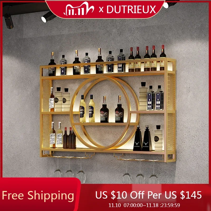 

Gold Hanging Wine Bar Cabinet Metal Modern Vertical Commercial Bar Shelf Beer Restaurant Home Stojak Na Wino Bar Decorations