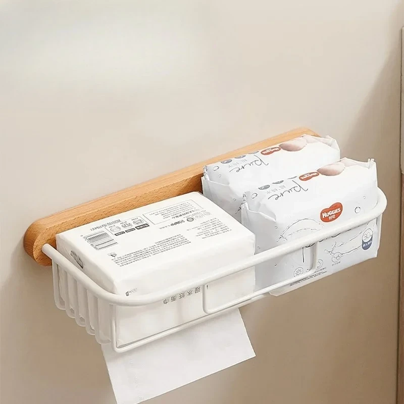 

Деревянная полка для салфеток в ванной комнате, корзина для туалетной бумаги, полка для хранения полотенец для лица, органайзер для косметики и корзина со сливной сеткой - Multi-F