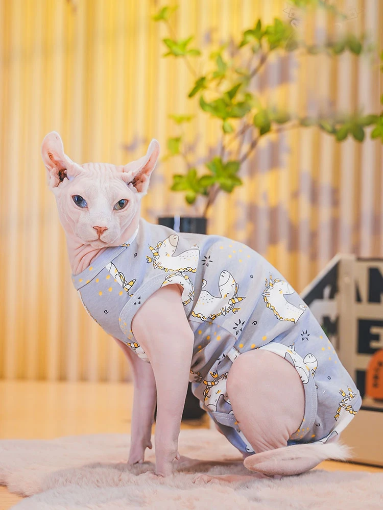 

Grey Cotton Shirt for Sphynx Cat Soft Sleeveless Jumpsuit for Kittens Summer Vest For Devon Rex Spring Coat for Hairless cat