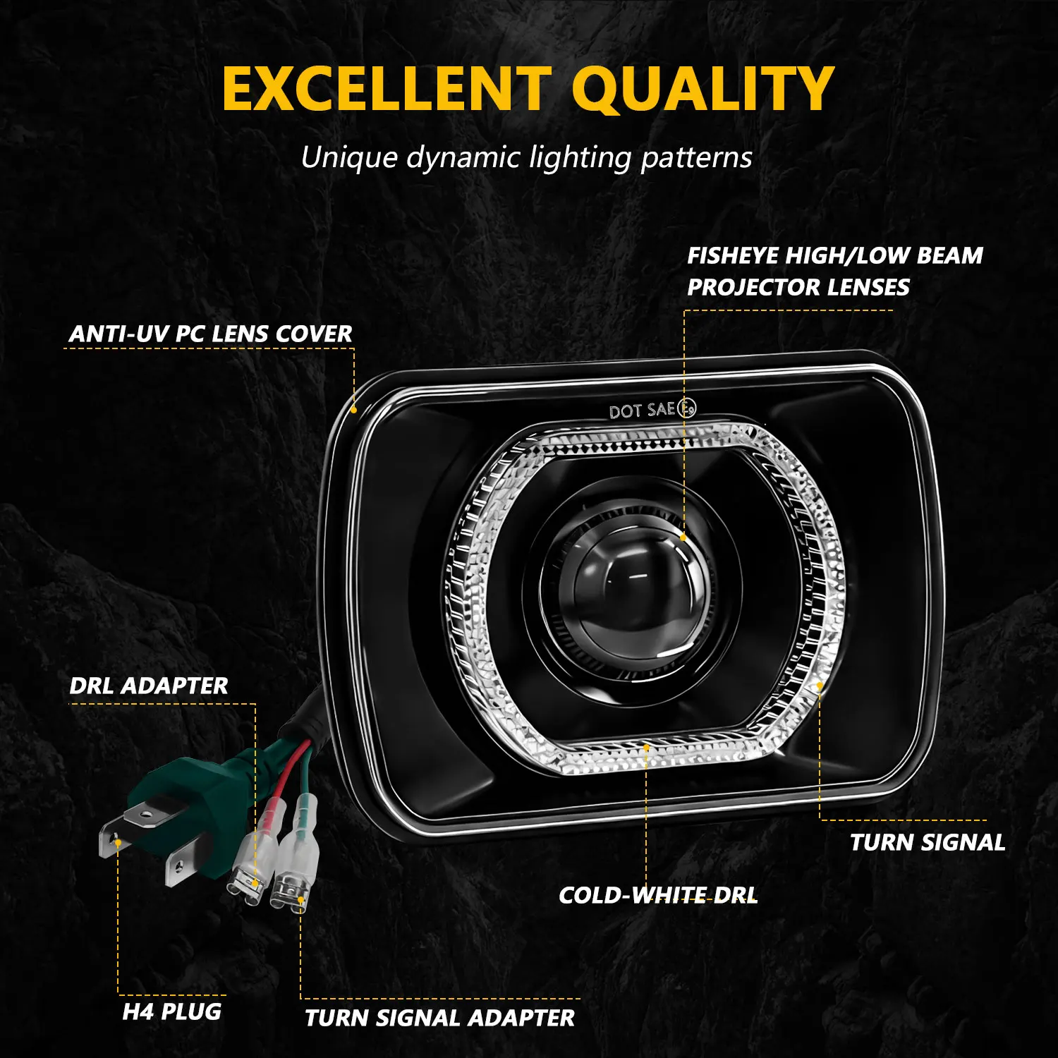 HYNBYZJ 5x7 7x6 Inch Rectangular Projector LED Headlight with Hi/Low DRL Lighting for Jeep Wrangler YJ Cherokee XJ