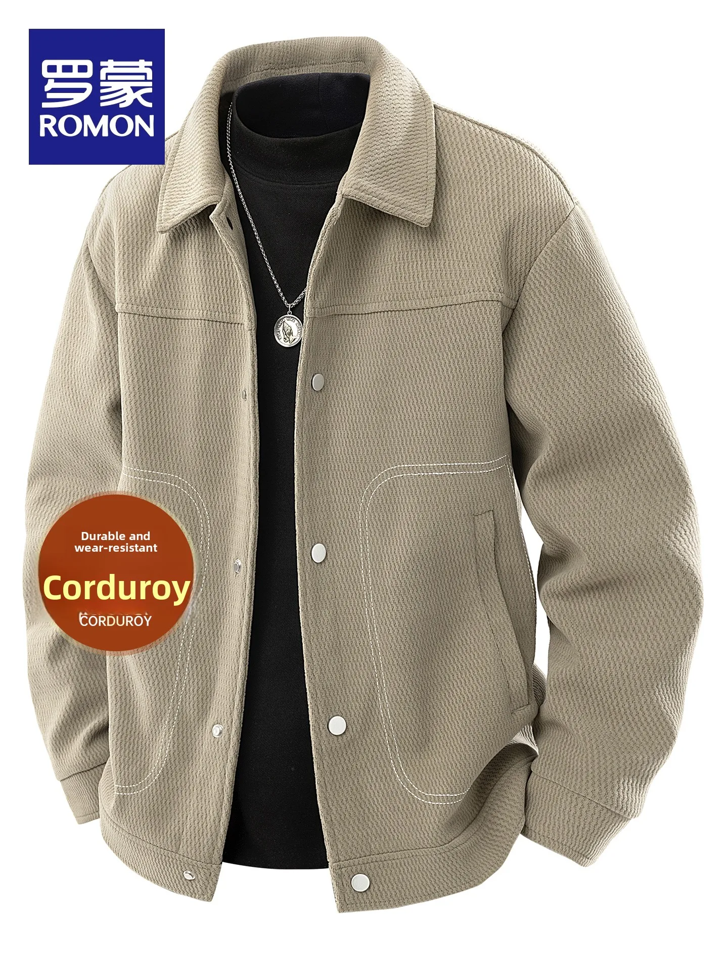 Loomen Men's Corduroy Jacket Loose Fit Casual Versatile Retro Style Autumn New Arrival Fashionable Pure Color Button up Coat