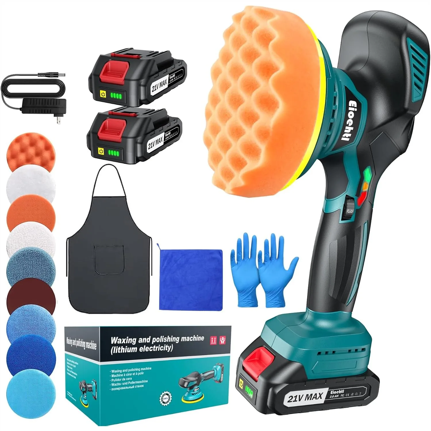

Cordless Car Buffer Polisher Kit, 6" Dual Action Random Orbital, 6 Speed 1600-5500 RPM, 2x21V 2000mAh Batteries, 13PCS Polishing