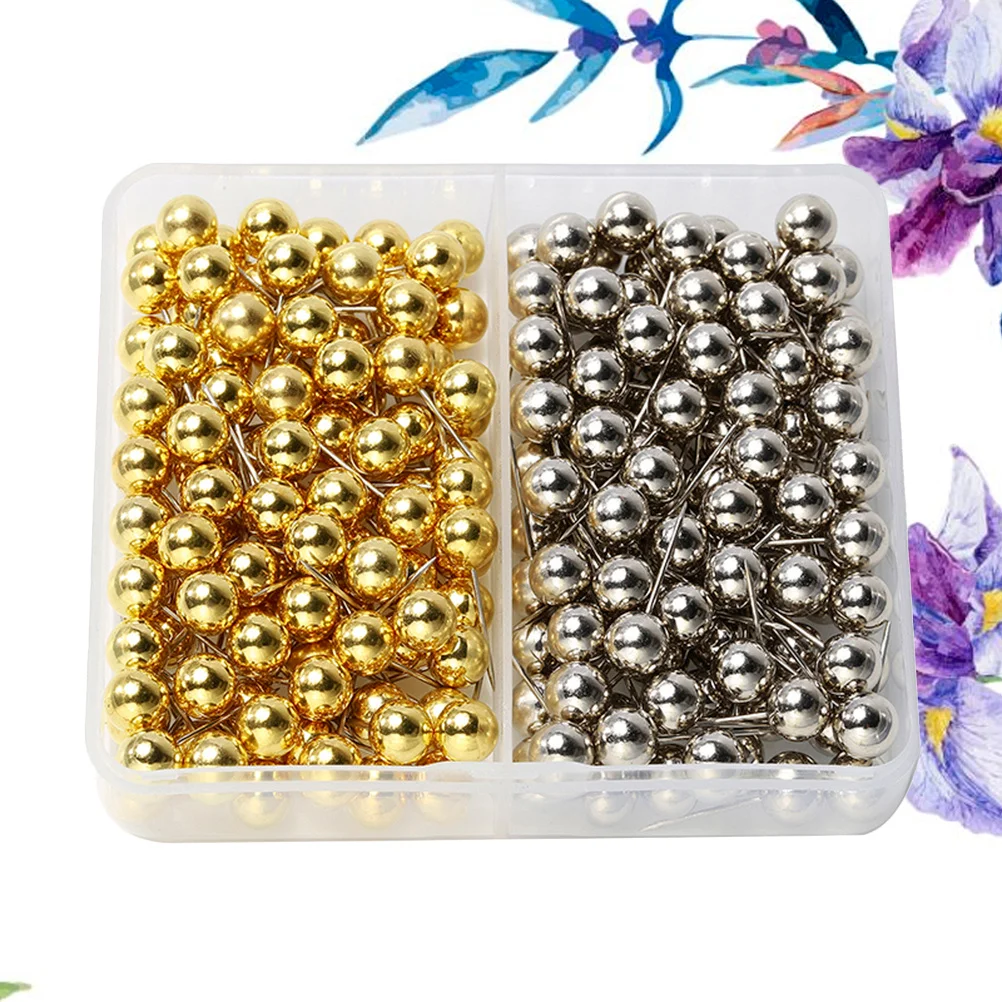 

200pcs 6Mm Metal Gold Silver Round Pushpins For Map Bulletin Board Office School Home Diy Craft Projects Drawing Pin Metal Map