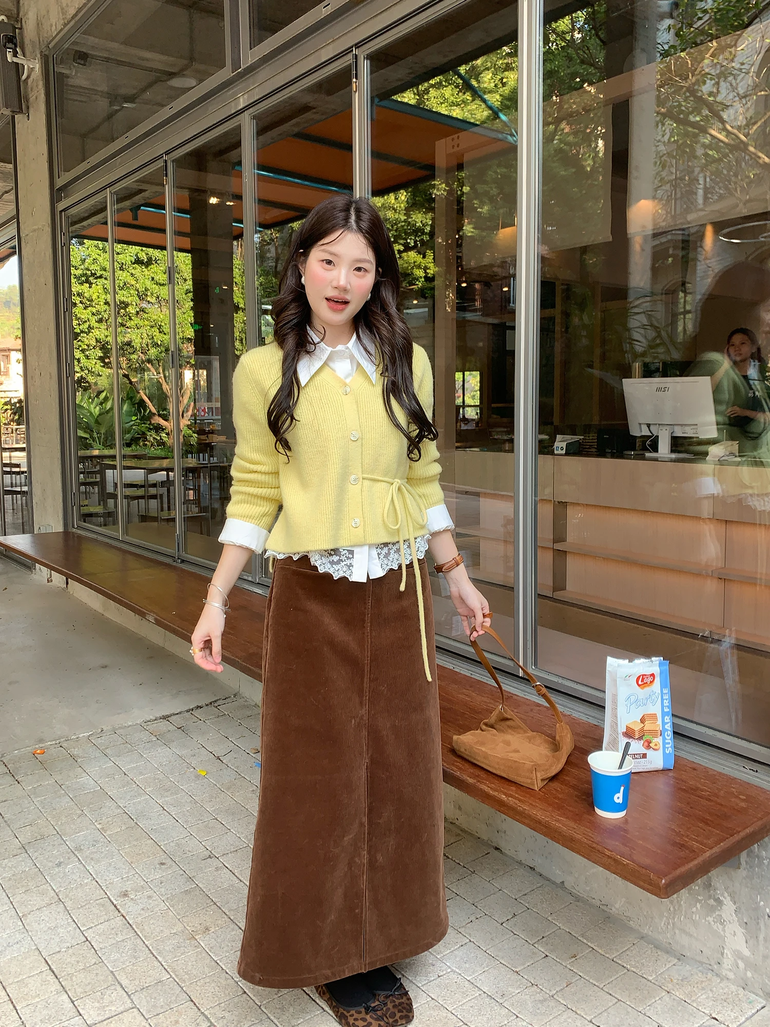 

Карамельно-коричневая вельветовая юбка А-силуэта женская, кофейного цвета, осенне-зимняя, длинная, в корейском стиле, универсальная, повседневная, хлопковая