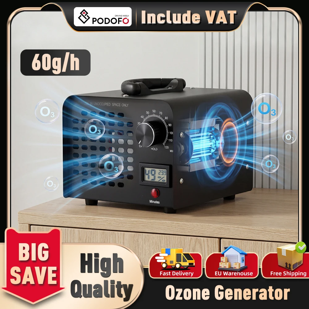 Podofo 60000 mg/heure générateur d'ozone 120min minuterie Machines à l'ozone pour les garages de voiture maison cuisine odeurs animal de compagnie chambre sous-sol bureau
