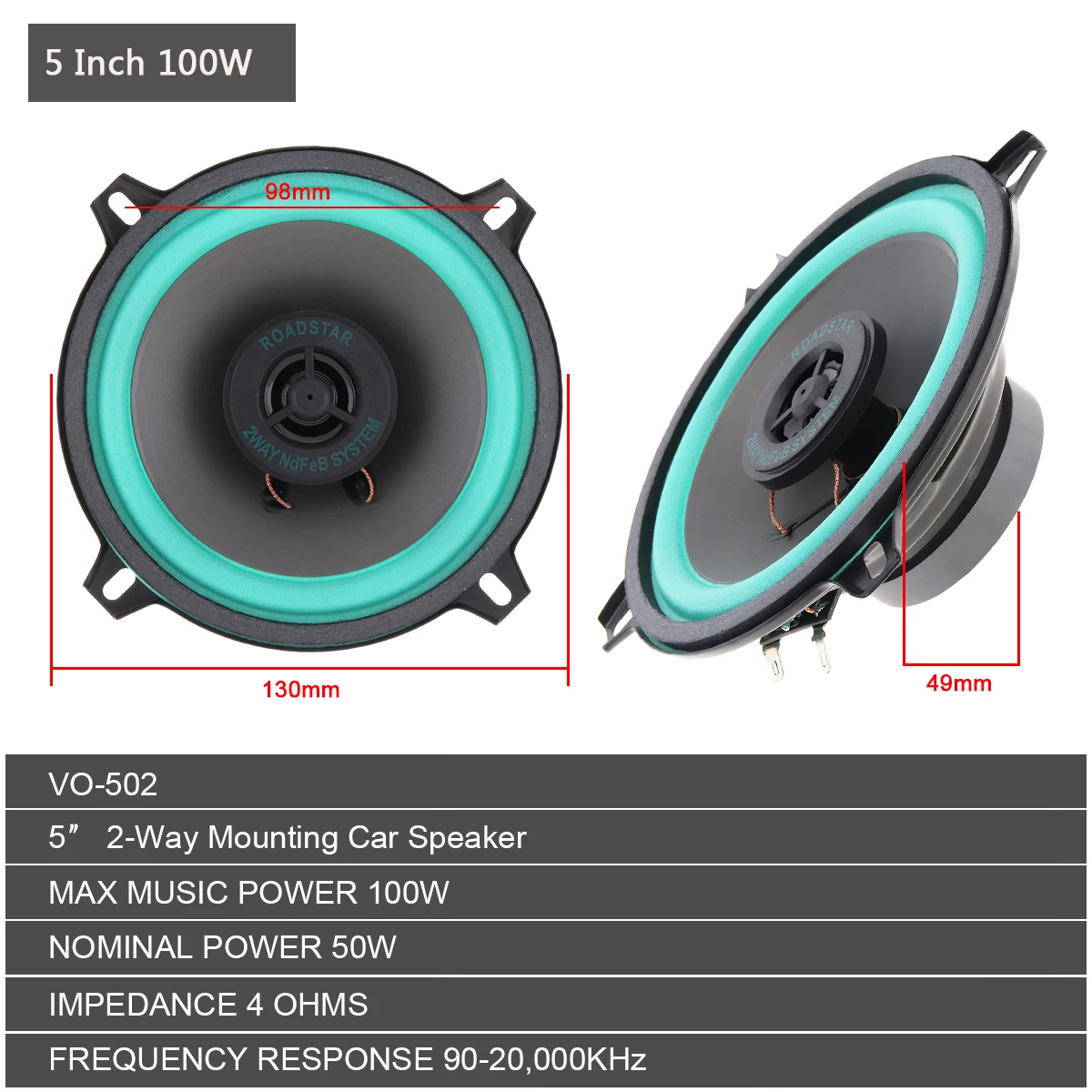 1 Stuk 4/ 5 /6.5 Inch 100W Universele Auto Hifi Coaxiale Luidspreker Voertuig Deur Auto Audio Muziek Stereo Full Range Frequentie Luidspreker