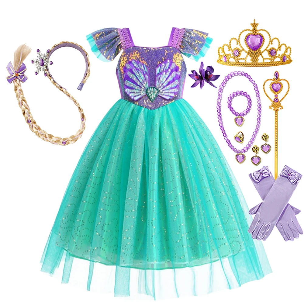 

Длинное платье русалки для девочек, летний костюм с мультяшным принтом для детей, карнавальный костюм на Хэллоуин, день рождения, для выступлений