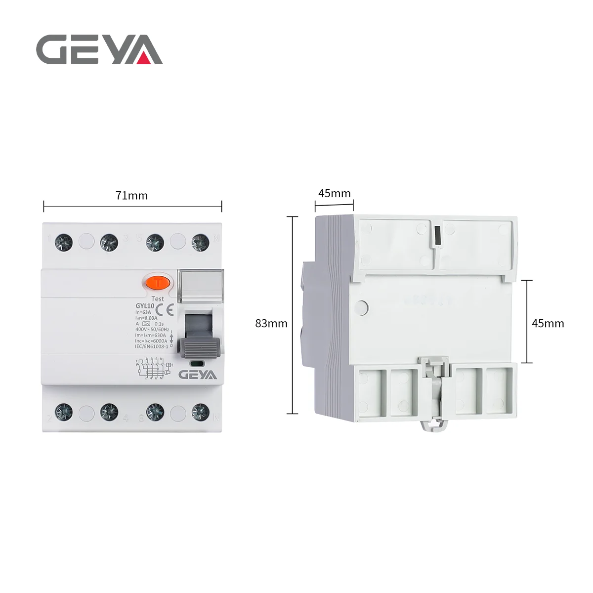 GEYA  Residual Current Protection Circuit Breaker: 30mA A Type, 2P/4P, Over & Short Current Leakage Protection (RCCB MCB)