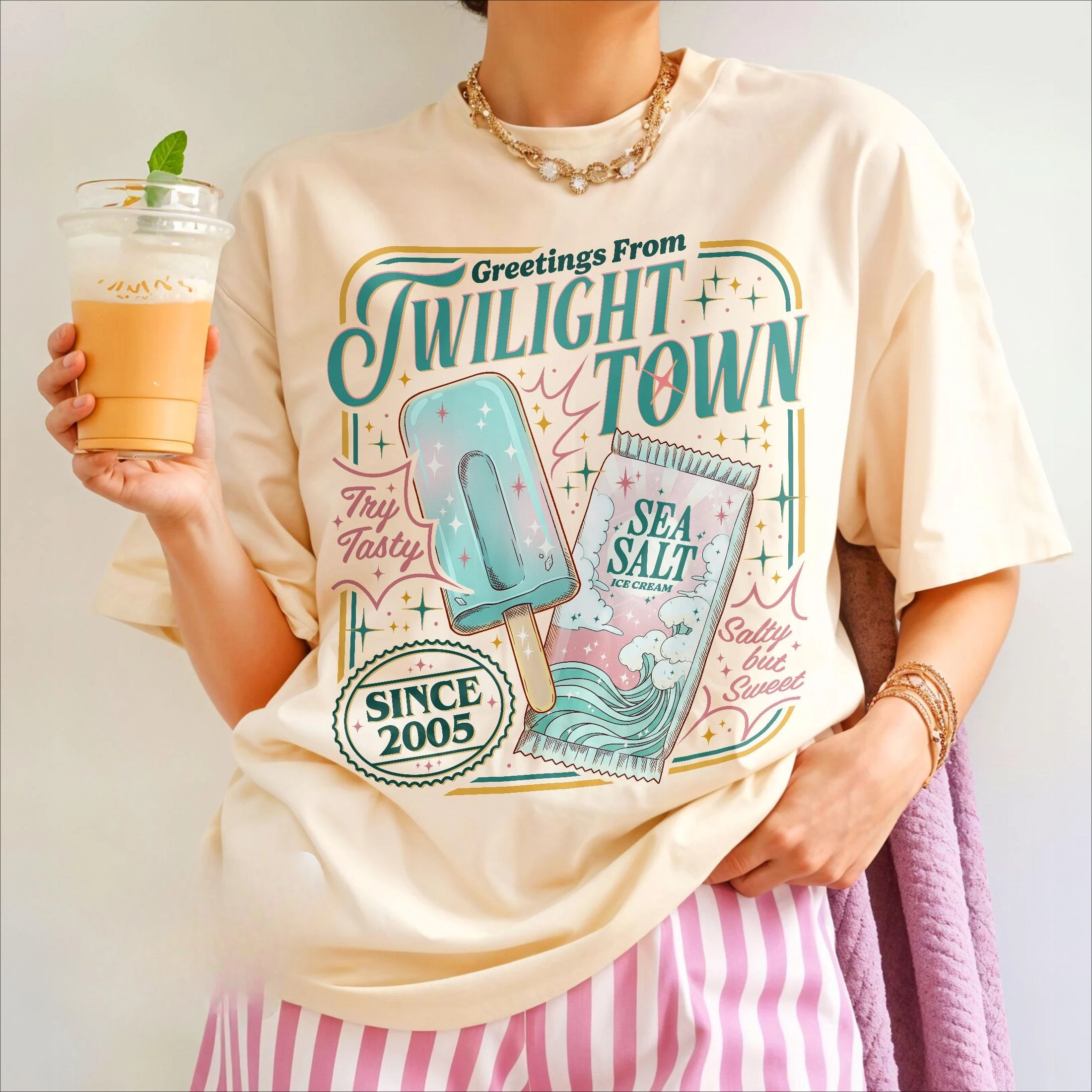 Sea Salt Ice Cream Kingdom Hearts-inspiriertes Grafik-T-Shirt, Unisex Kurzarm-Freizeit-Top für Videospiel-Fans, Streetwear, Alltags-Oberteil – Detail 4
