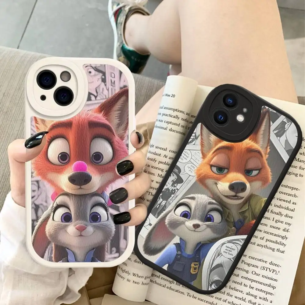 حافظة هاتف Zootopia Nick Judy من الجلد الصلب لهاتف iPhone 16 15 14 13 12 Mini 11 14 Pro Max Xs X Xr 7 8 Plus Fundas