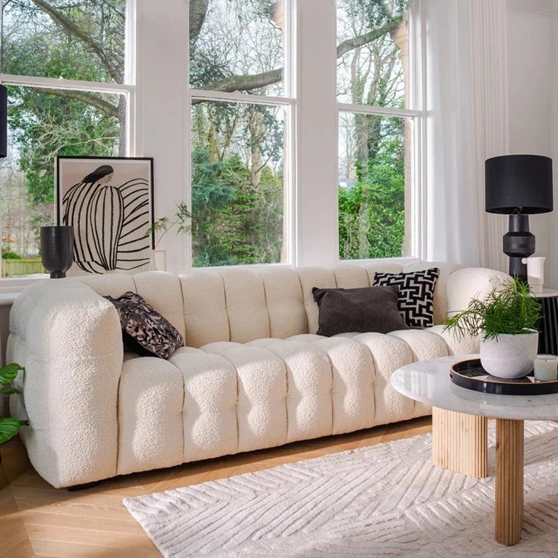 

Modern Simple Fabric Sofa Cream Wind Lamb'S Wool Sofa Small Living Room Simple Fabric Sofa
