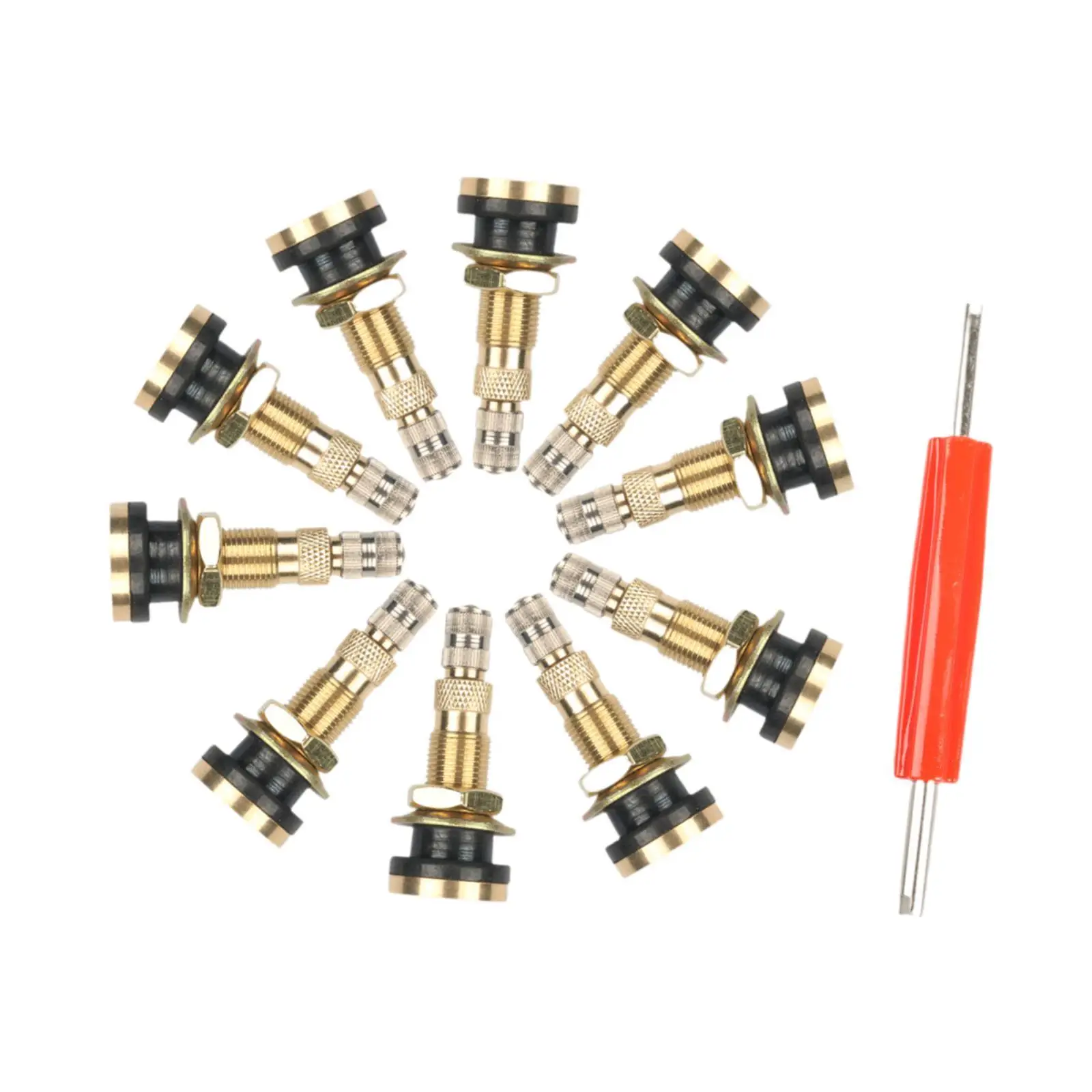 

Premium Brass Metal Tire Valve Stems Set with Removal Tool for Tractor Tubeless Air Liquid Tires