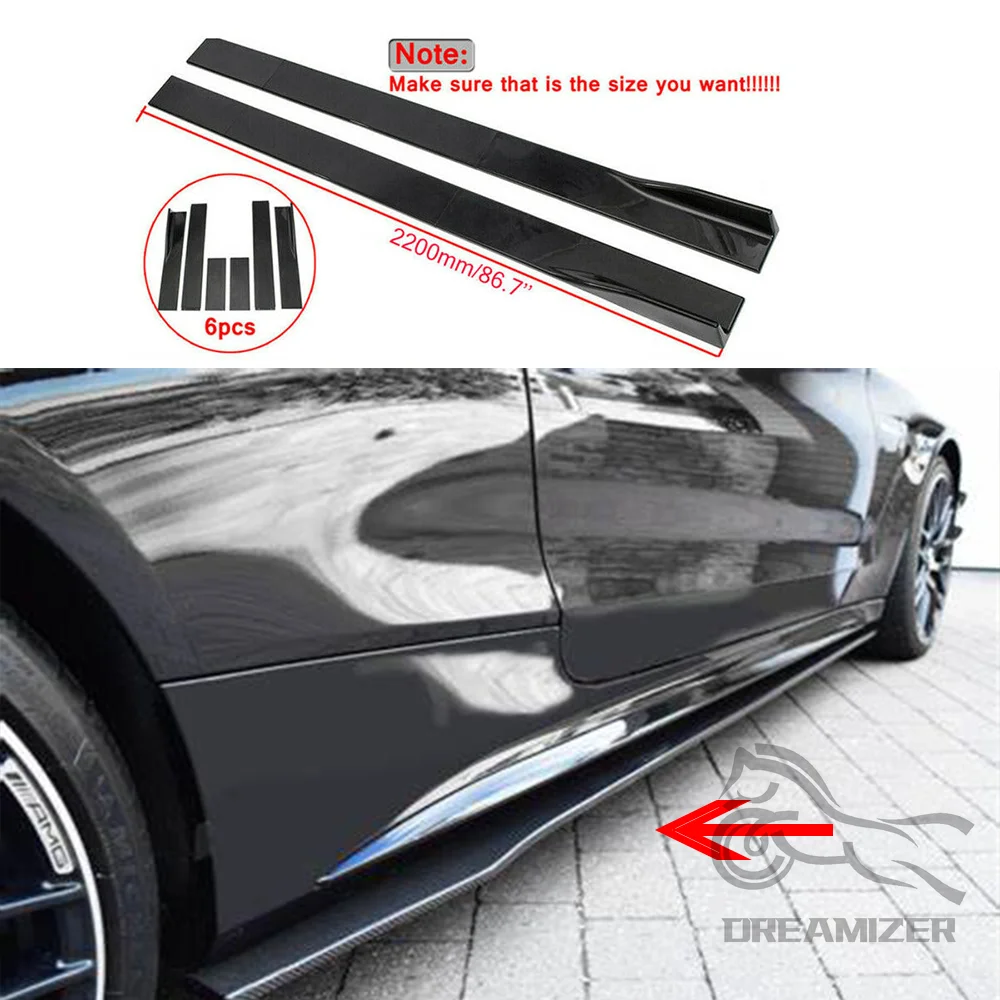 6PCS 2.2m Universal Side Skirt Extension Rocker Plate Lip Separator Bumper For Dodge Charger SRT SXT RT For Audi A3 S3 A4 S4 A5