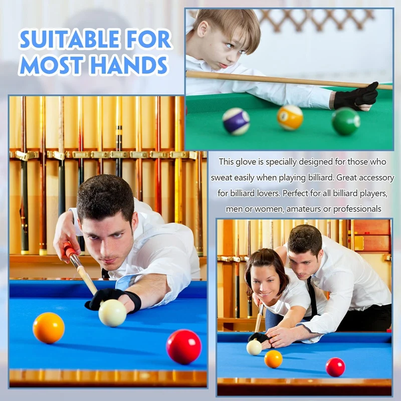 20 buah sarung tangan biliar bersirkulasi sarung tangan tangan kanan kiri Snooker sarung tangan tongkat bilyar 3 jari untuk Aksesori biliar Pria Wanita