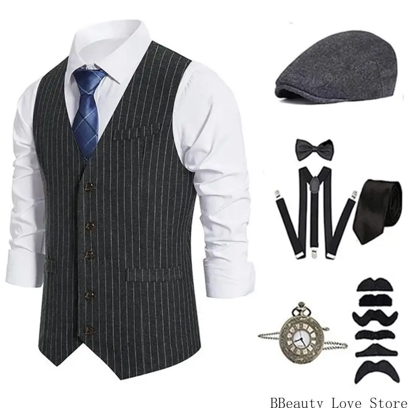 

20s Men's Costume Accessories,1920s Men Mafia Costume Set,with Vests & Various Accessories for Halloween,Carnivals Party