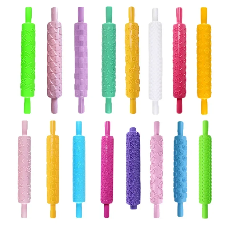 Roller Cake Decorating Embossed Rolling Pins Textured Non-Stick Fondant Pastry Icing Clay Dough Roller Kitchen Baking Tools