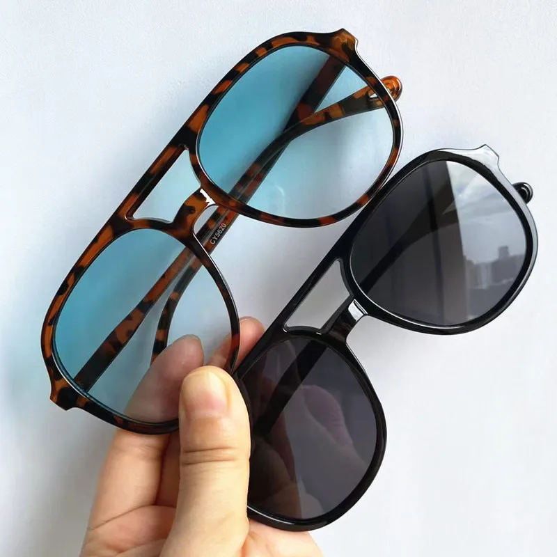 

Fashion Pilot Sunglasses Unisex Sun Glasses Double Beam Anti-UV Spectacles Oversize Frame Eyeglasses Simplity Ornamental
