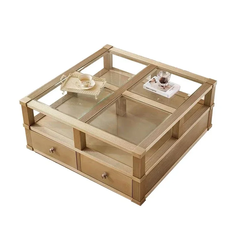 North American art light luxury coffee tab le Mor ie impre sion so lid w ood living ro om coffee ta ble