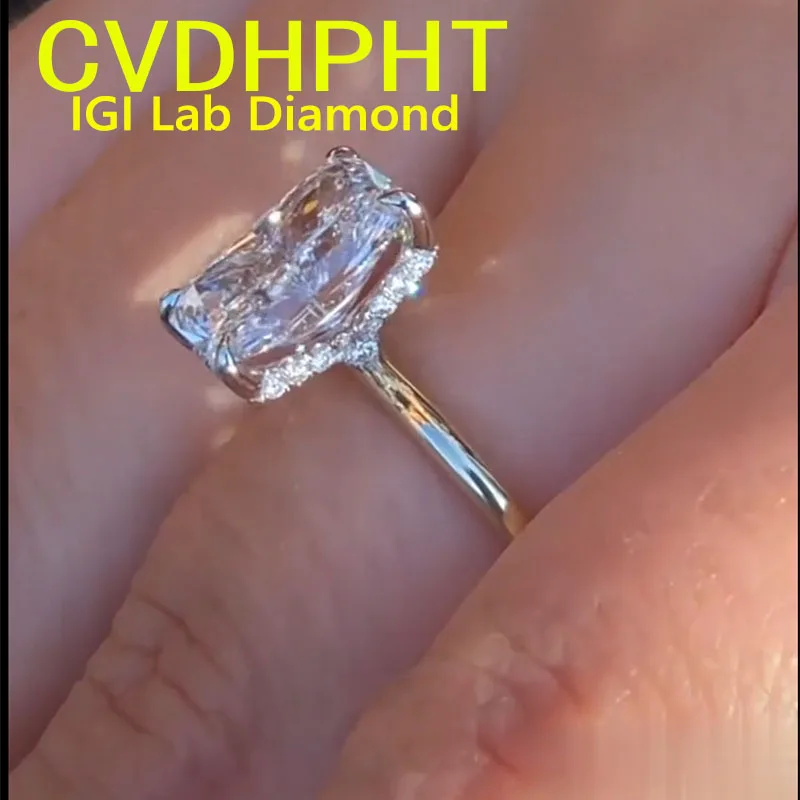 

AU750 Solid 18K White gold Ring Lab growing dimaond ring IGI Radiant cut 2 3 5 Ct D VS1 Wedding ring engagement ring