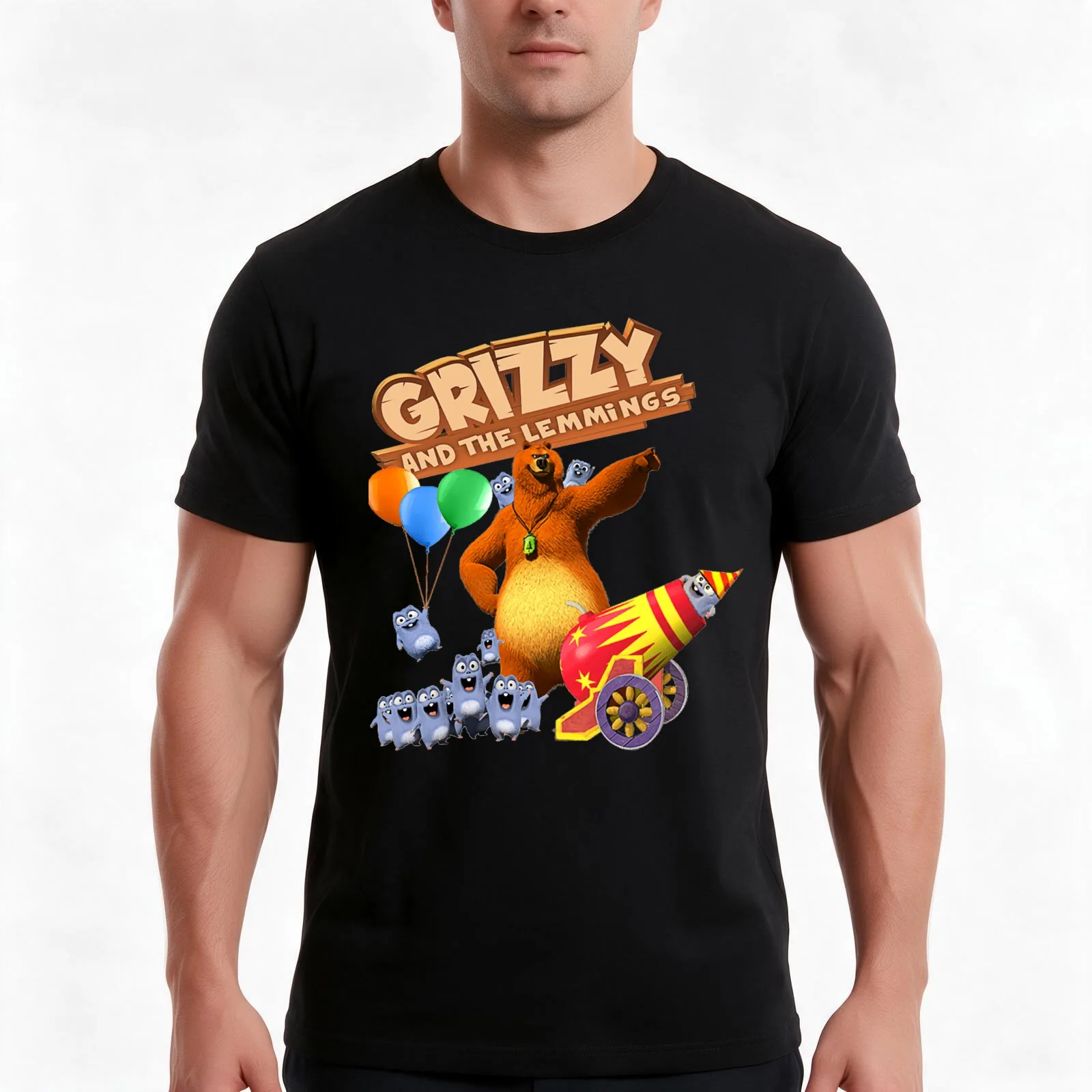 Grizzy And Lemmings Grizzy And Lemmings cartoon T-Shirt, Summer Casual Cotton Tee, Oversized Streetwear Tops, Unisex Men Women