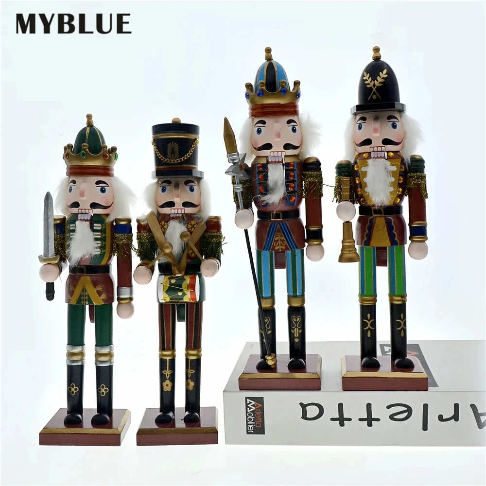 

Europe Nordic Home Decor Nutcrackers Figrine Myblue Wood Hoom Room Decoration Crafts Statue