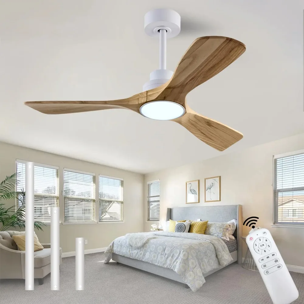 Nordic Fan Lights New 42 52 60 Inch Natural Wood Ceiling Fan with Lights Remote Control Quiet DC Motor Ventiladores De Techofor