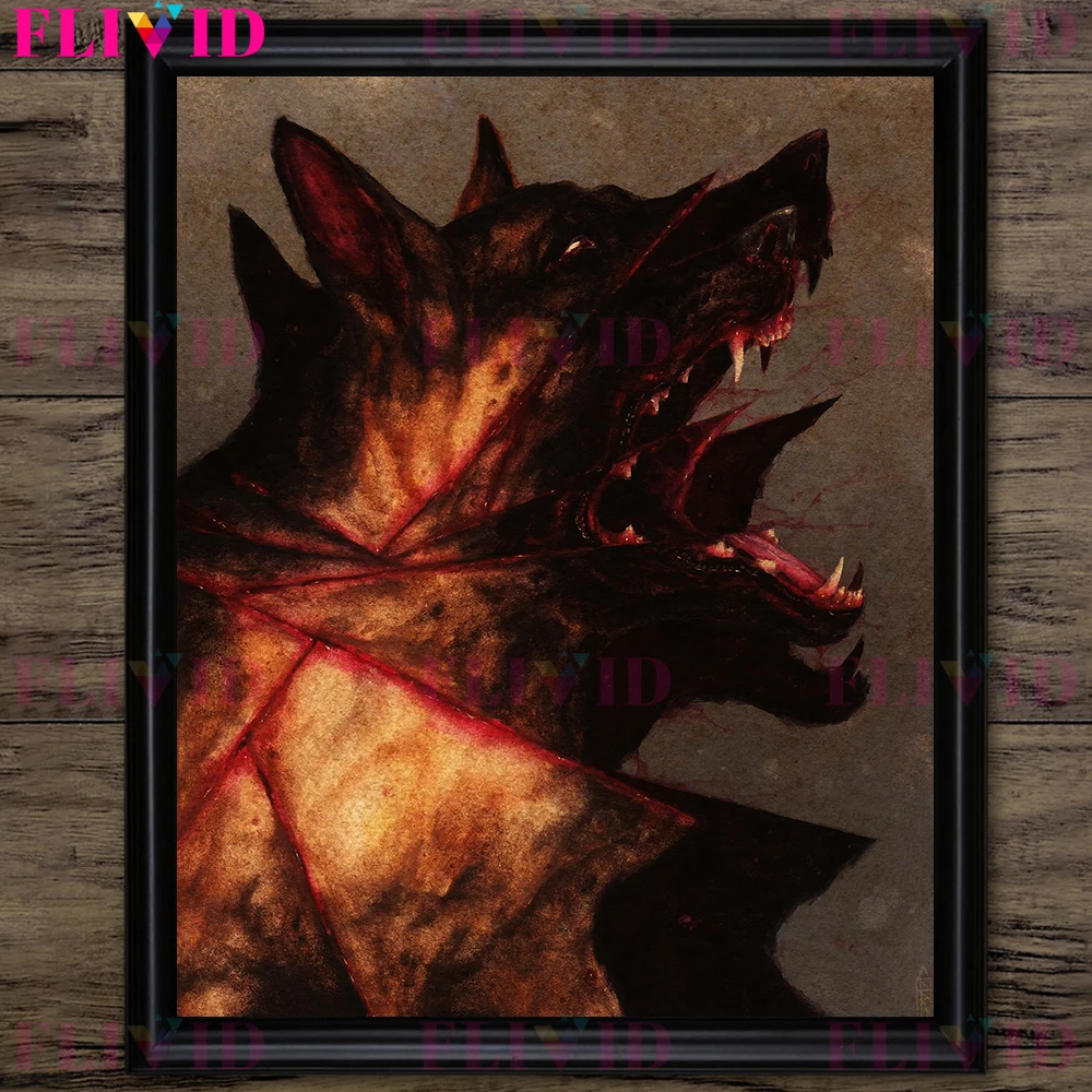 Creepy Broken Hound Portrait Vintage Wall Art Canvas Painting Abstract Horror Animal Art Poster Print Home Decoration Unframed