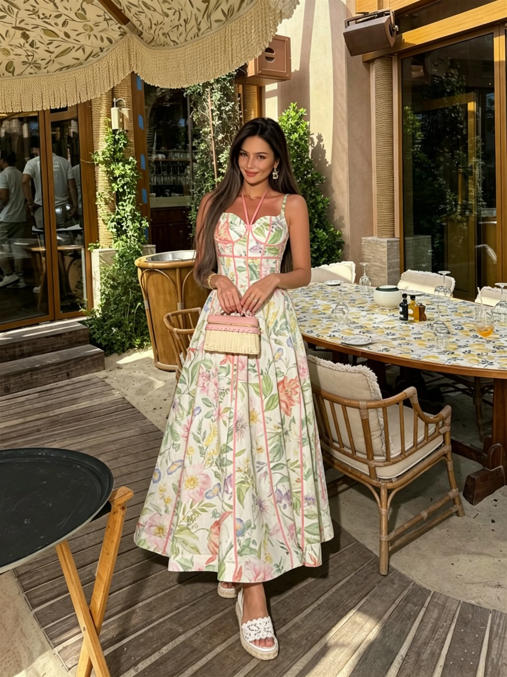 Butter Yellow Satin Bias Cut Lace Patchwork Midi Dress V Neck Backless Suspenders Women's Dresses Y2k 2026 Dinner Party Vestidos