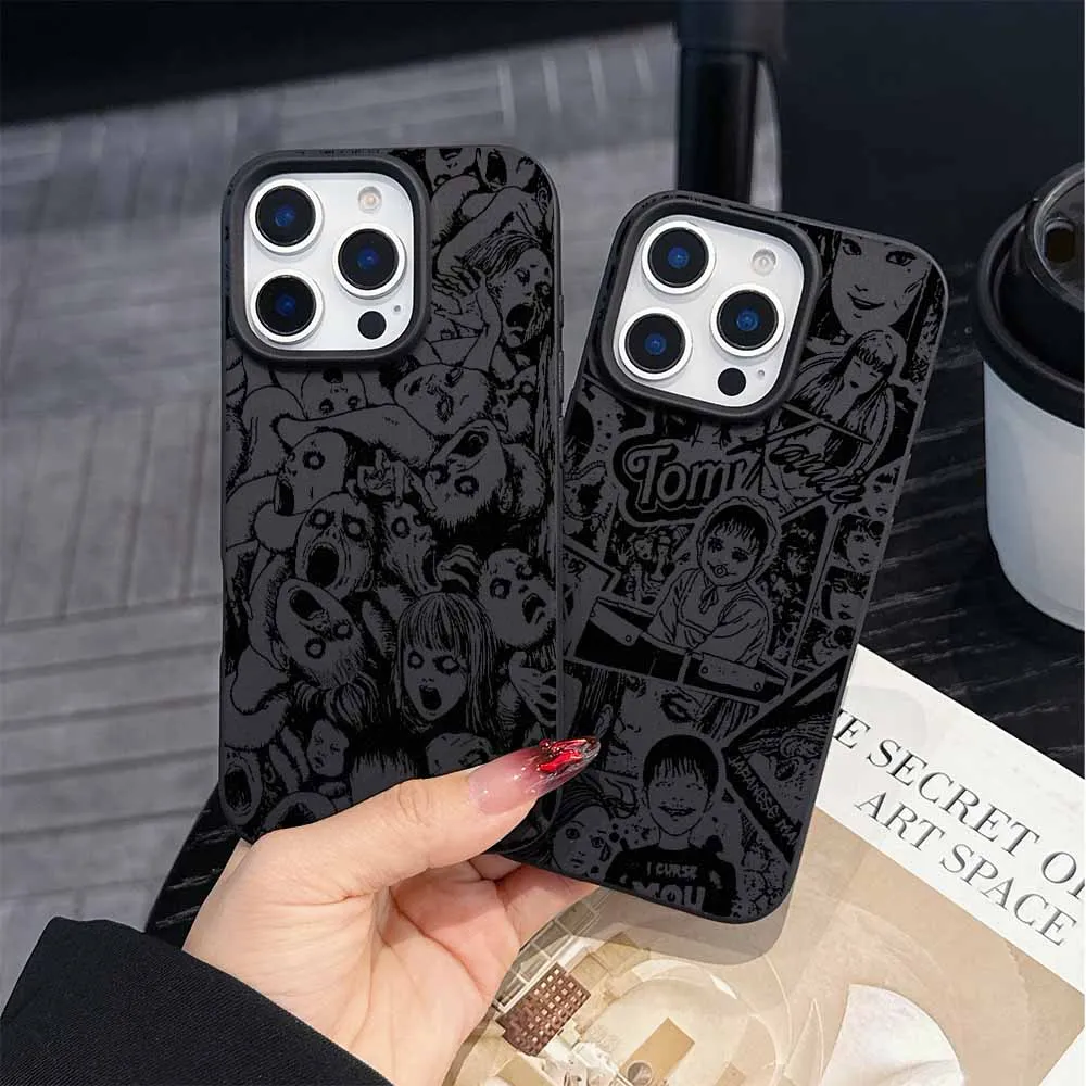 Junji Ito الرعب كاريكاتير تصفيح آيفون 16 15 14 13 12 11 mini XS Max 8 7 Pro Max Plus متجمد ثقوب كبيرة لينة جراب هاتف #2