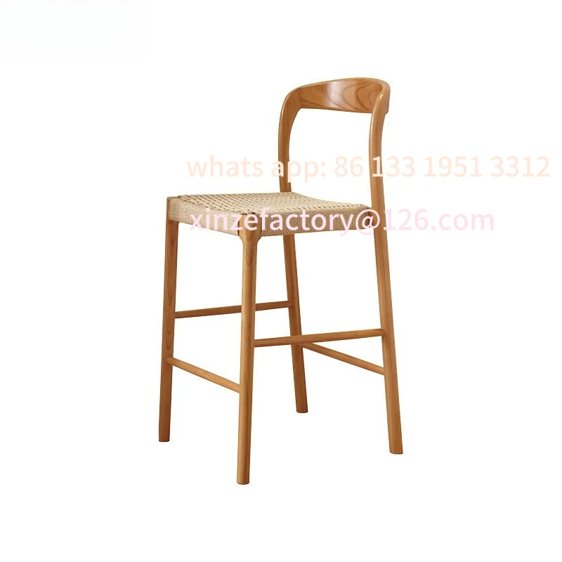 Customizable Solid Wood Household Island Chair White Wax Wabi Sabi Wind Rope Knitted Dining Chair