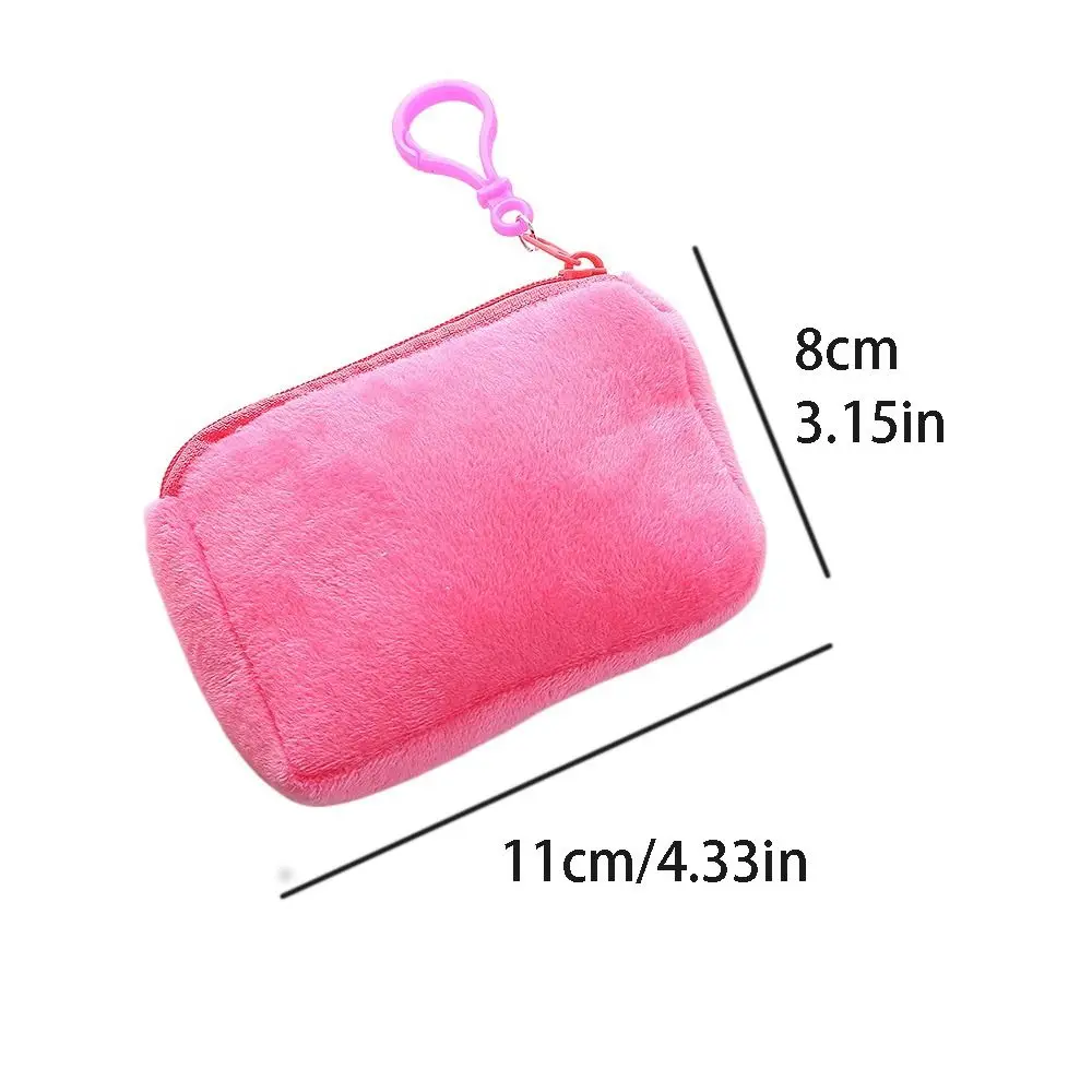 Solid Color Plush Coin Purse With Keychain Large Capacity Zipper Lipstick Bag Rectangle Zipper Small Earphone Bag Female/Male