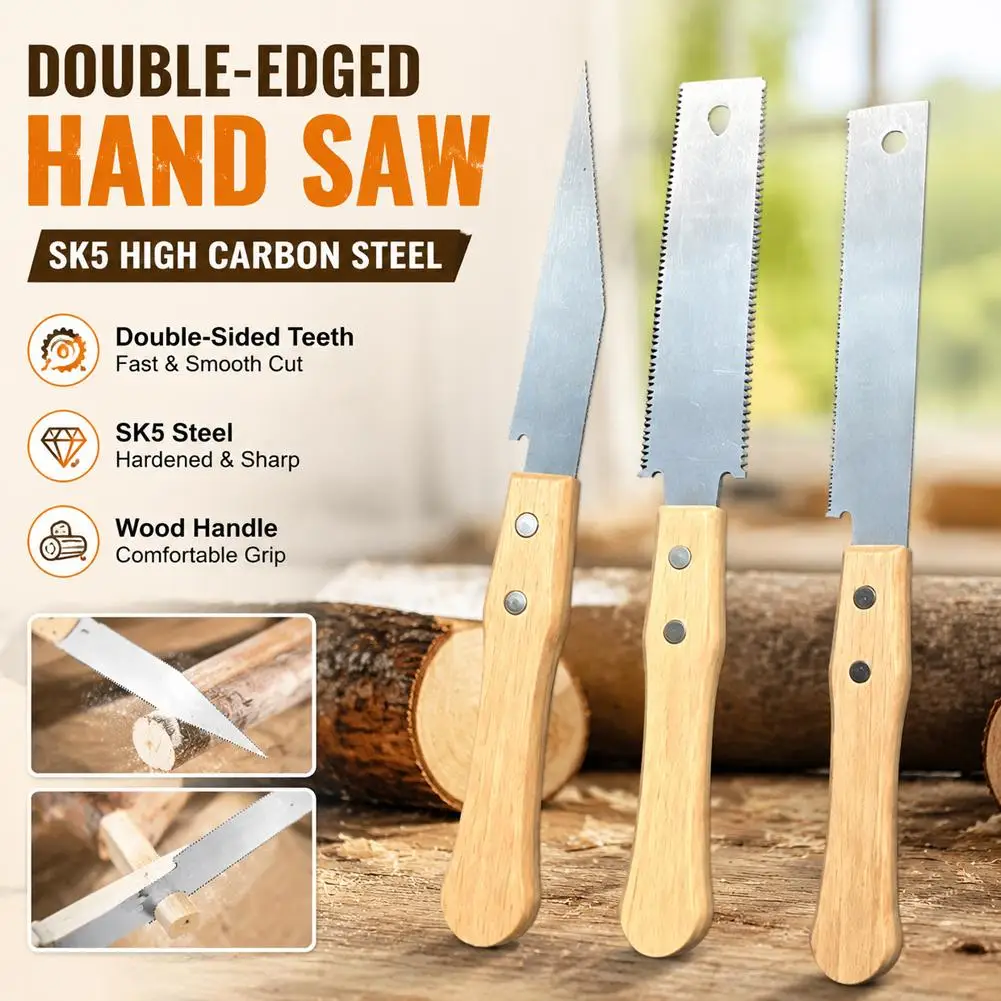 Hand Saw For Wood Cutting Dual Edge Flush Cut Flexible Blade Wooden Handle Precision Woodworking Tool For Home DIY Crafting