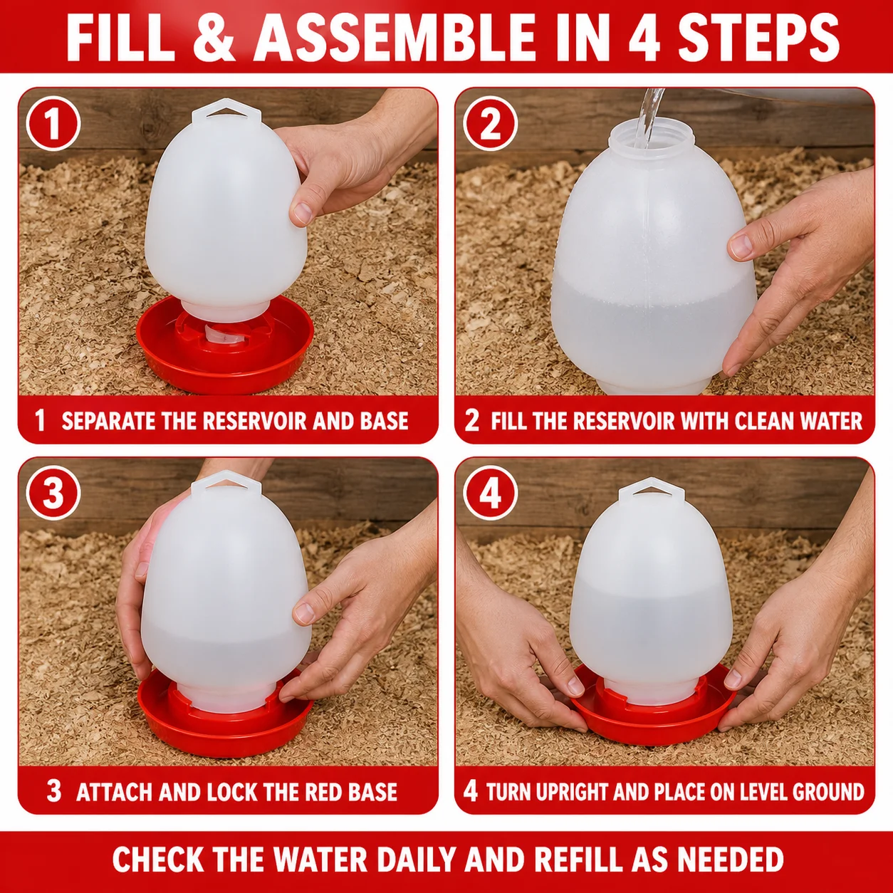 Automatic Chicken Waterer Plastic Poultry Drinker Water Bucket Chicken Duck Goose Farm Backyard Coop Gravity Fed Watering Trough