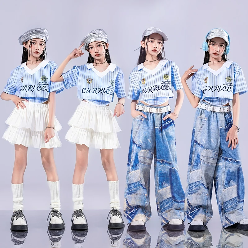 

2025 New Jazz Modern Dance Costumes For Girls Short Sleeved Loose Pants Streetwear Children Hip Hop Dance Rave Clothes DQS19624