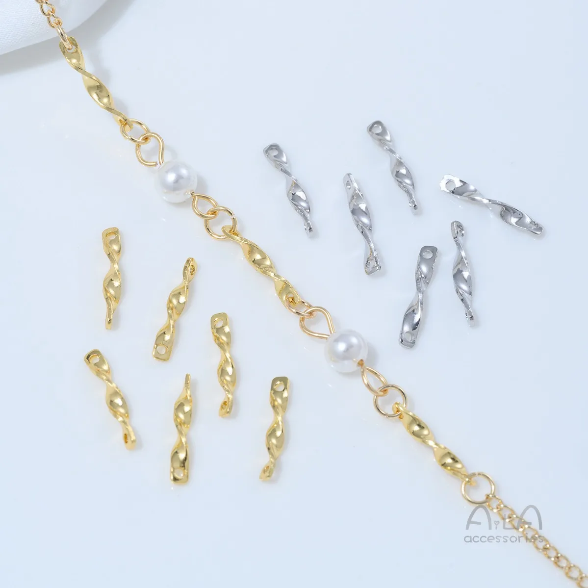 Brass Gold Plated Twisted Double Hole Connecting Bar DIY Bracelet Necklace Earring Jewelry Findings