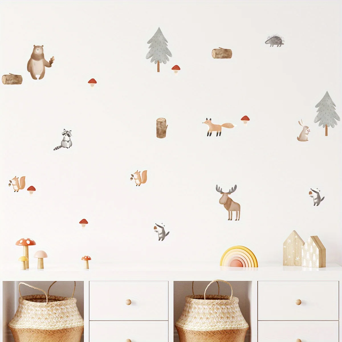 2PCS Cartoon Cute Brown Bear Deer Fox Tree  Animal Wall Sticker for Bedroom Living Room Nursery Decoration Wall Decals