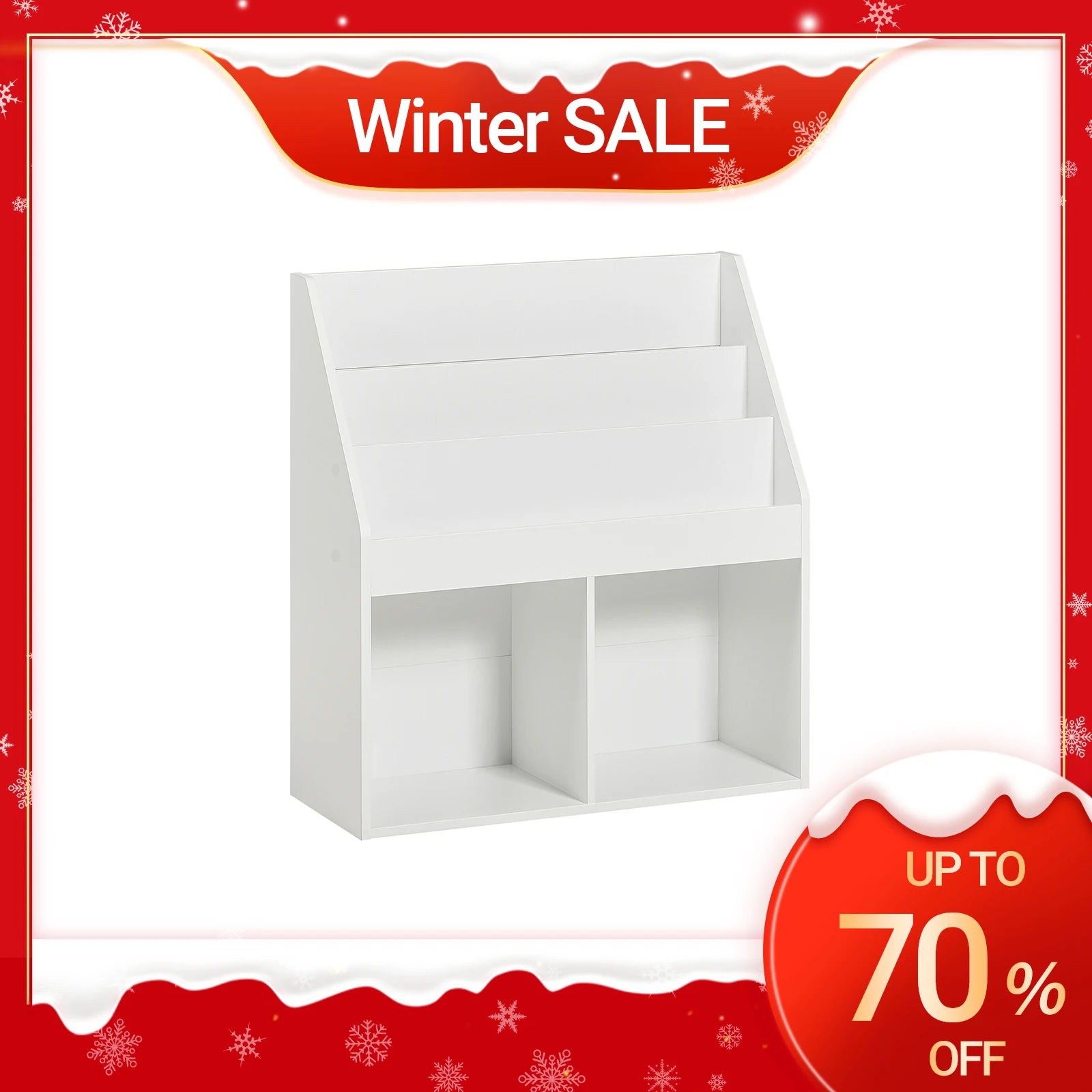 Półka dziecięca SoBuy KMB01 z 3 przegródkami do przechowywania i 2 otwartymi przegródkami, stojak na gazety, półka do przechowywania, biała