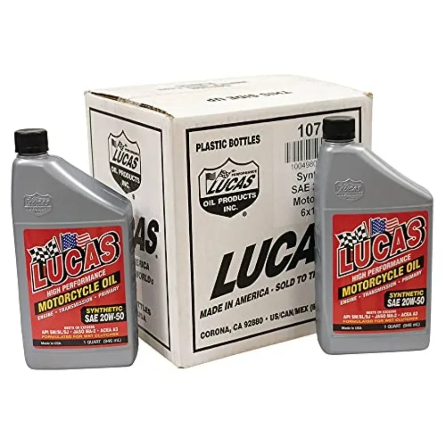 

Motorcycle oil for high-performance engines, synthetic 20W-50 viscosity, amber color, excellent thermal stability and wear prot