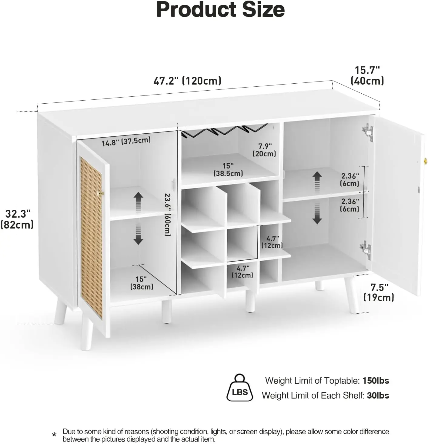 Freestanding Wine Bar Cabinet with Glass Holder and Adjustable Shelves Modern 2-Door Farmhouse Sideboard Buffet Storage White