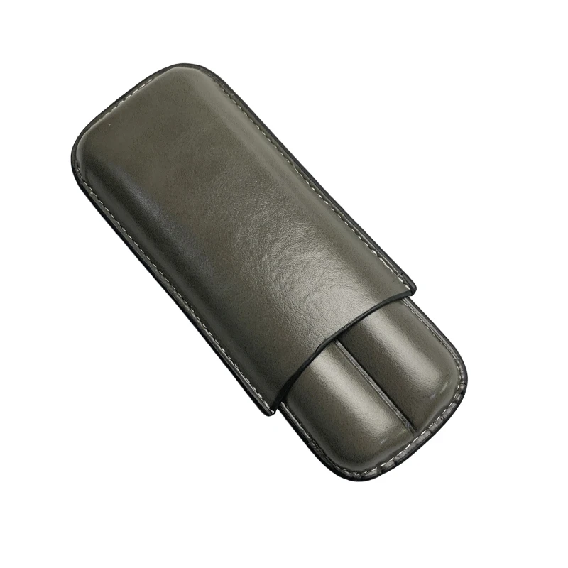 Étui à cigares portable en cuir gris pour deux cigares