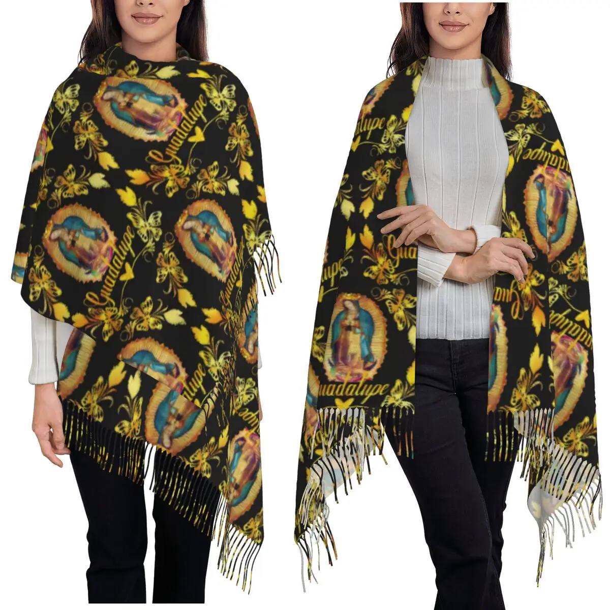 

Our Lady Of Guadalupe Virgin Mary Mexico Mexican Virgen Maria Scarf Tassel Scarves for Women Shawls and Wraps Large Shawl Wrap