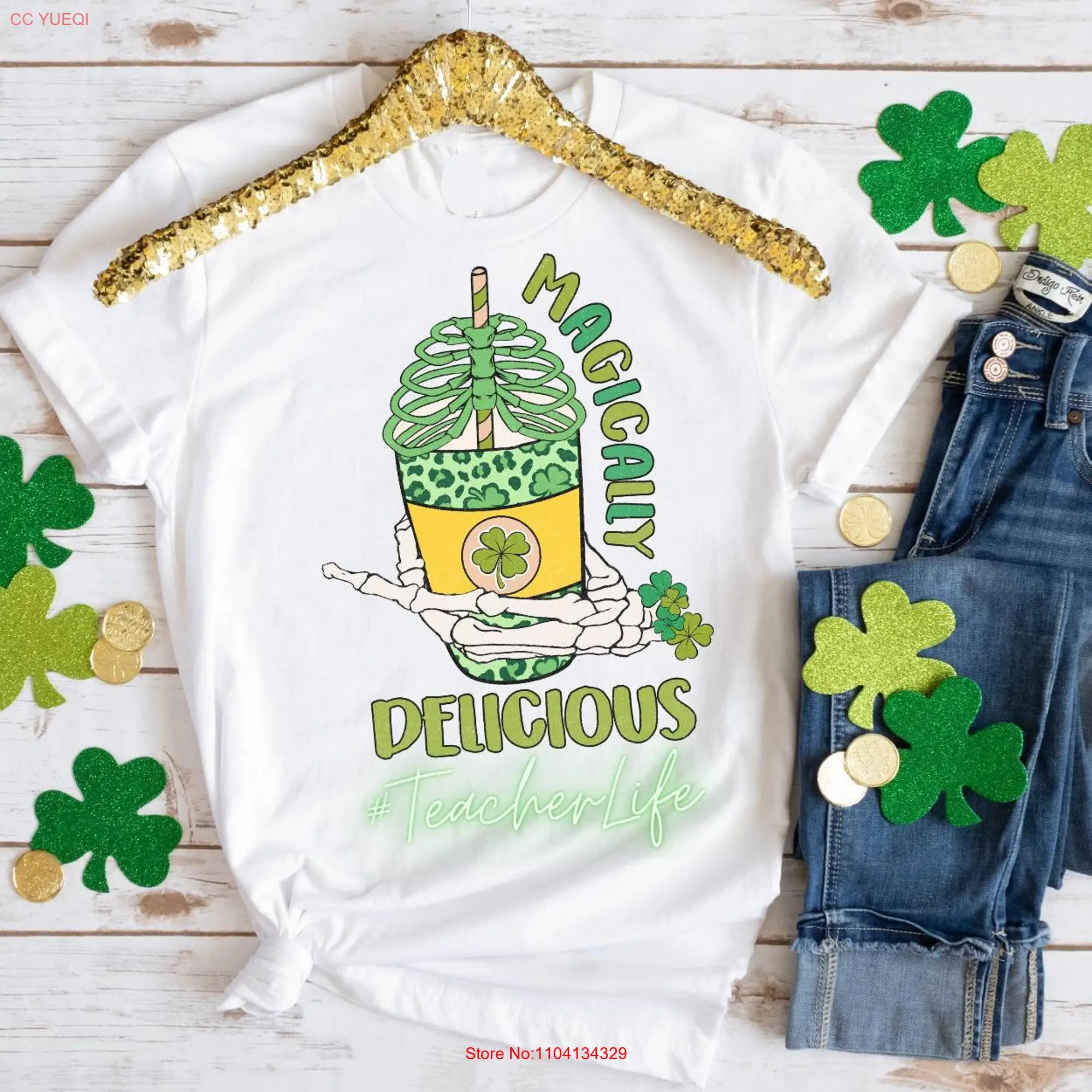 Lucky Coffee T Shirt Womens St Pattys Shamrock tee Patricks Day Paddys Cute Shenanigans long or short sleeves