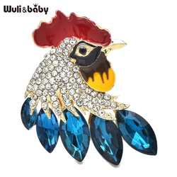 Wuli&baby Lovely Strong Chicken Brooches For Women Unisex 2-color Rhinestone Cock Animal Party Casual Brooch Pins Gifts