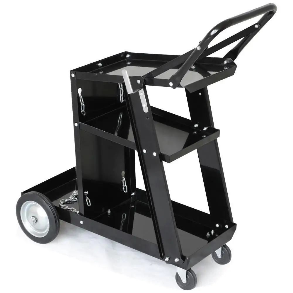 Universal Welding Cart 3-Tier with Tank Storage 176lb Capacity Black MIG TIG ARC Plasma Cutter Welder Transport Cart Durable