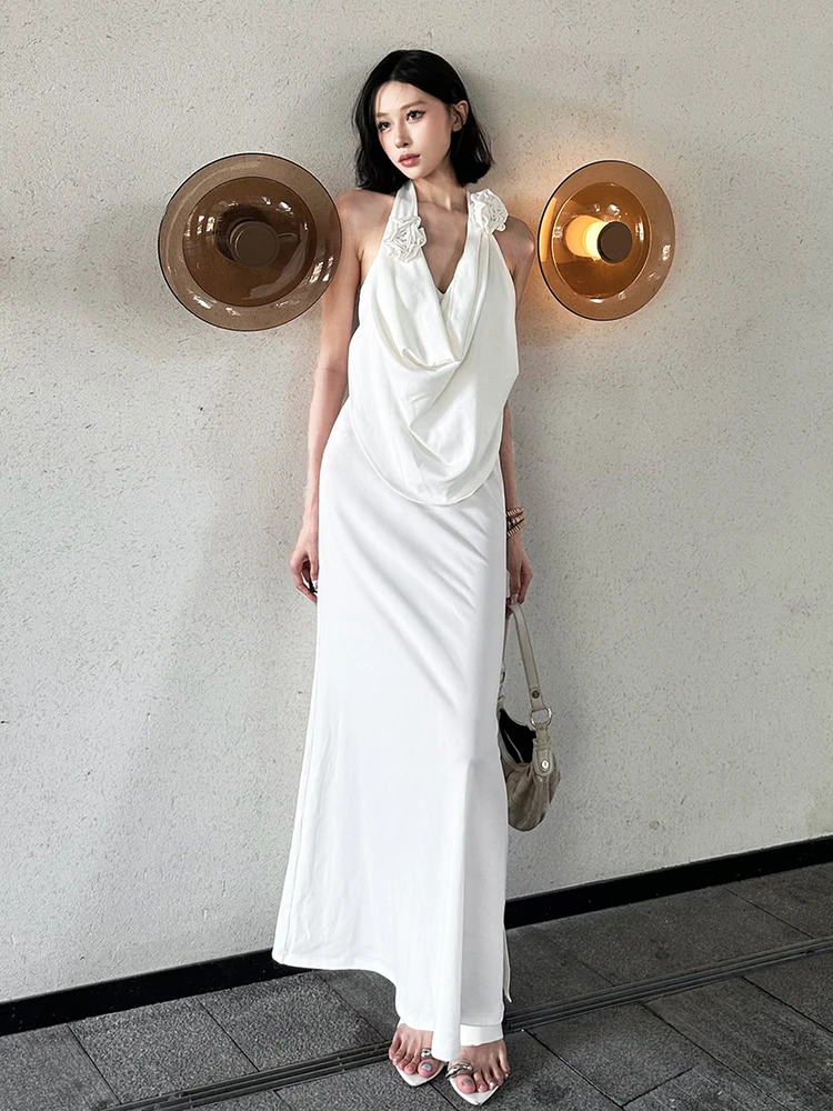 Ele WEIRD PUSS Midi Dr avec motif floral 3D Svel Femme Ne Hanging Dr Slim Fit Long Dr Summer Dr