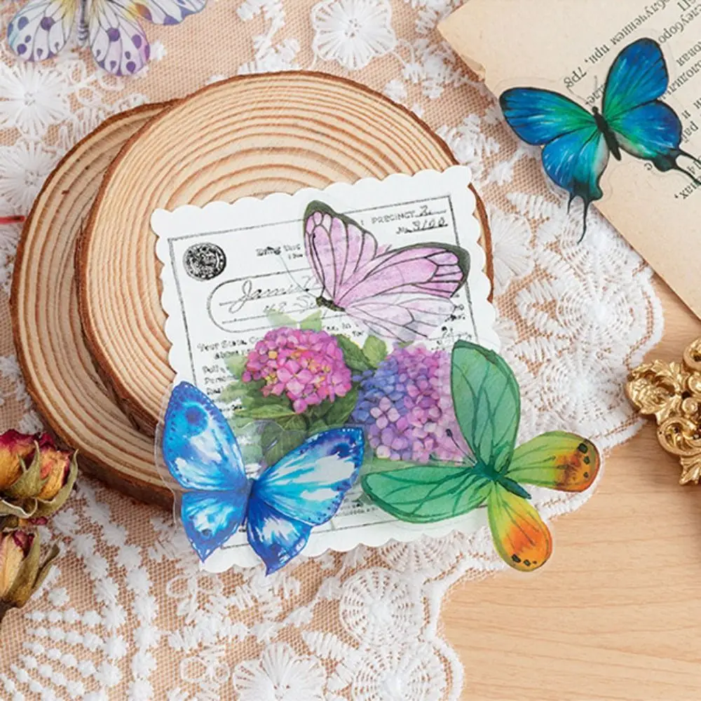 40PCS Colorful Butterfly Scrapbook Sticker Vintage PVC Stationery Sticker Waterproof INS Style Mobile Sticker