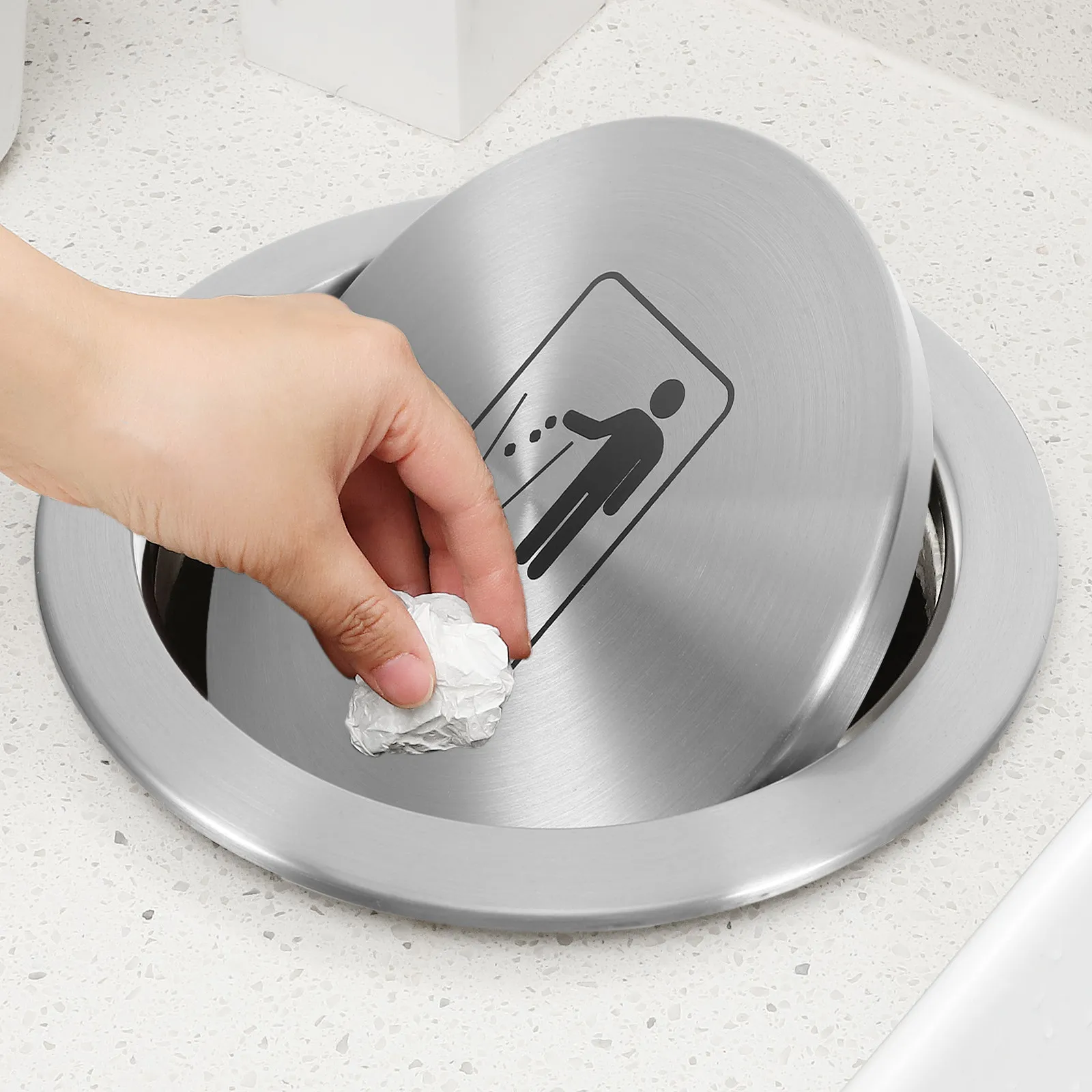Stainless Steel Swing Flap Trash Lid for Kitchen Bathroom Countertop Washbasin Embedded Recessed Garbage Can Cover Hygienic