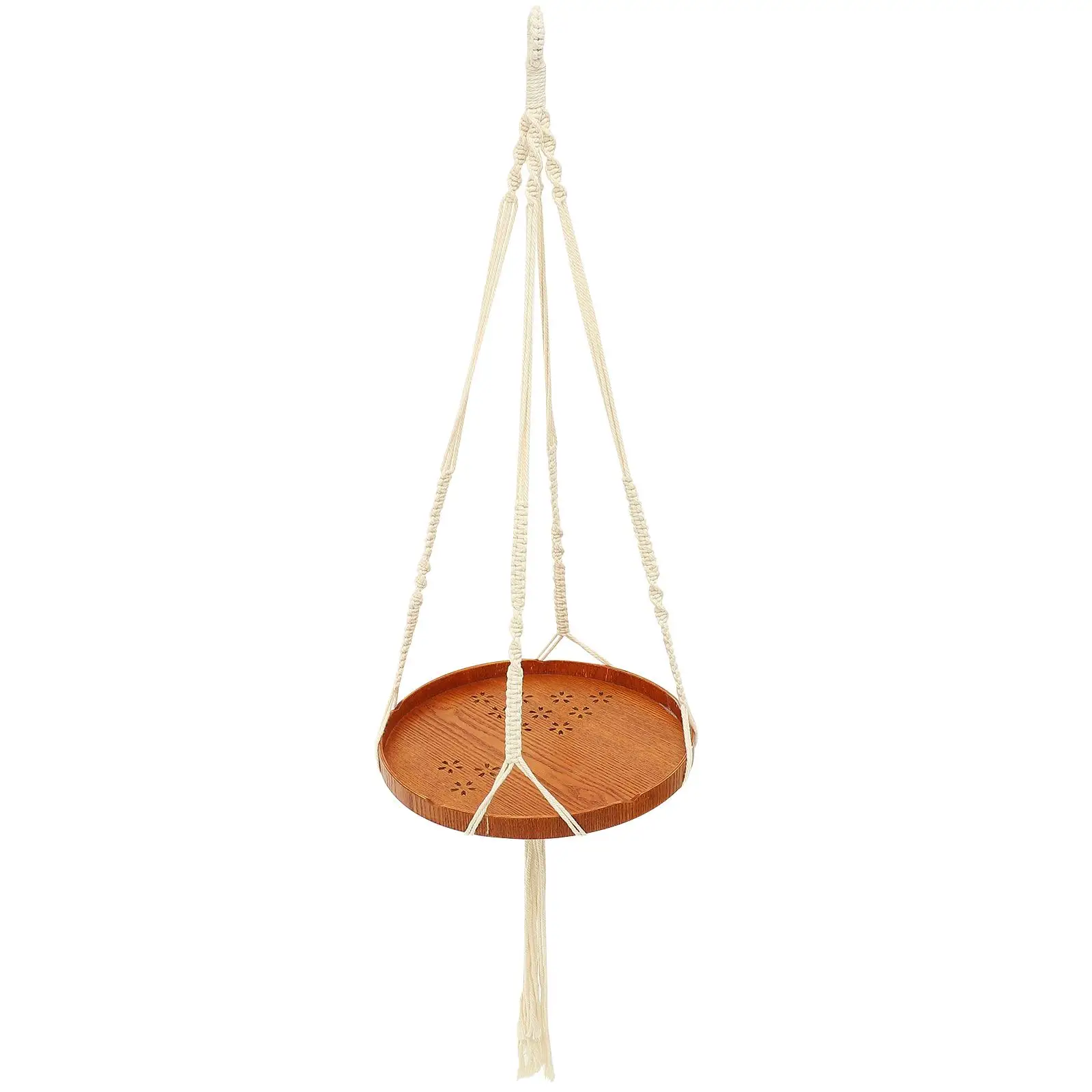 

Woven Plank Hanging Basket Shelf Flower Pot Holder Rack Wooden Plant Hanger Macrame Wall Planter Storage Garden Decor