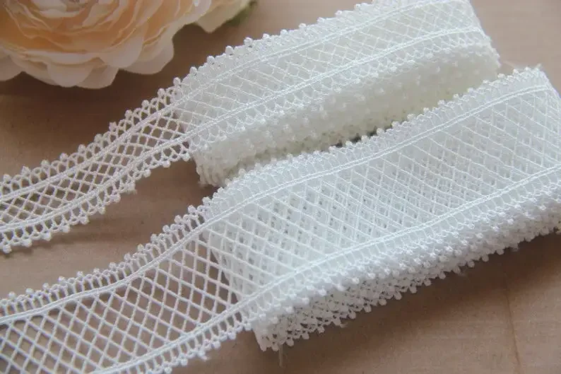 2 Yards lace trim by yard hollowed out grid shape trim in off white